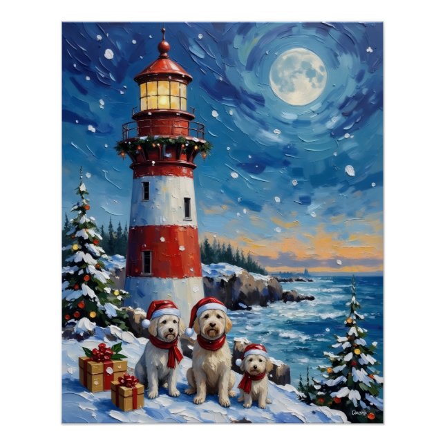 Póster Maltese Christmas Lighthouse Holiday (Anverso)
