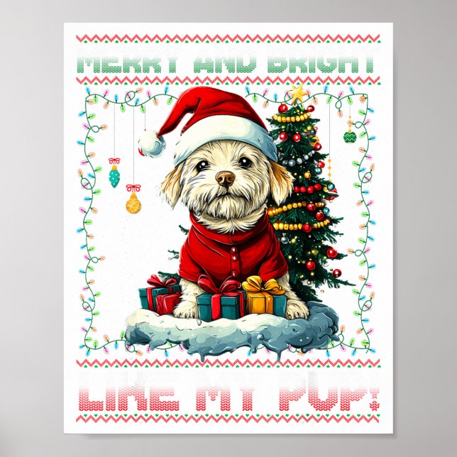 Póster Maltese Christmas Tree Lights Decorations Dog Love (Frente)