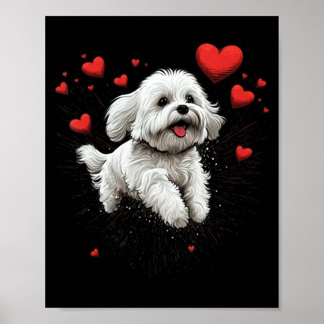Póster Maltese Dog Love Heart For Valentines Day Maltese  (Frente)