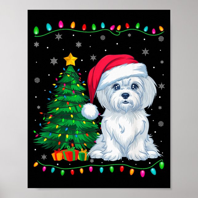 Póster Maltese Dog Santa Hat Men Women Kids Christmas Tre (Frente)