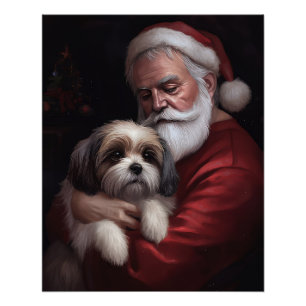 Póster Malti Tzu Con Santa Claus Festivo Navidad