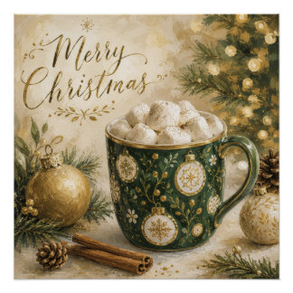 Póster Malvaviscos de Caliente Chocolate Cozy Green Gold