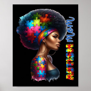 Póster Mamá Afro Autismo Conciencia Mamá Autismo Negro Ma