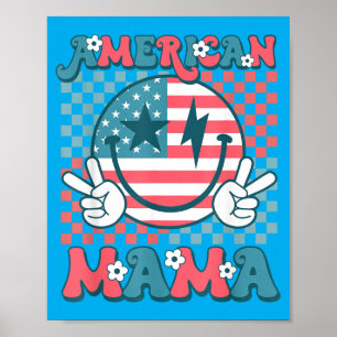 Póster Mamá Americana Cara Sonriente Groovy Patriótica 4 