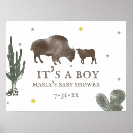 Póster Mama Baby Buffalo Cactus Boy Baby Shower