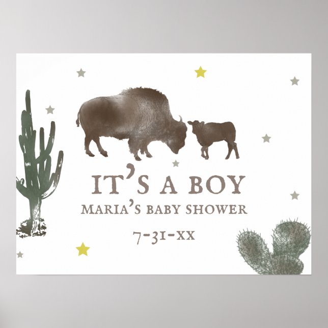 Póster Mama Baby Buffalo Cactus Boy Baby Shower (Frente)
