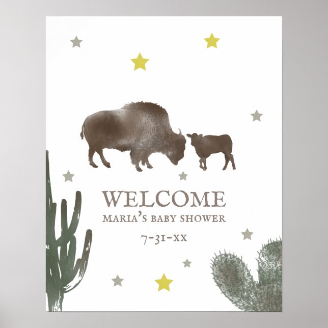 Póster Mama Baby Buffalo Cactus Boy Baby Shower Bienvenid (Frente)