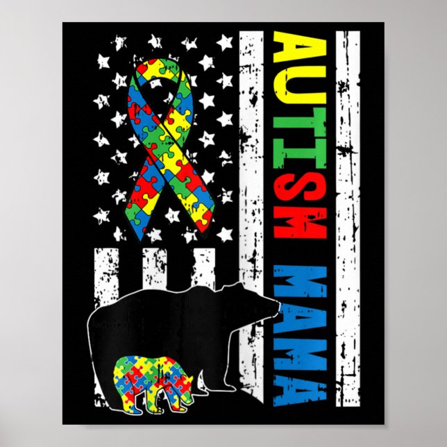 Póster Mama Bear Matanza Autismo Familiar Regalos De Sens (Frente)
