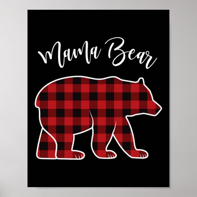 Póster Mama Bear Pajama Red Buffalo Xmas Funny Family Chr (Frente)
