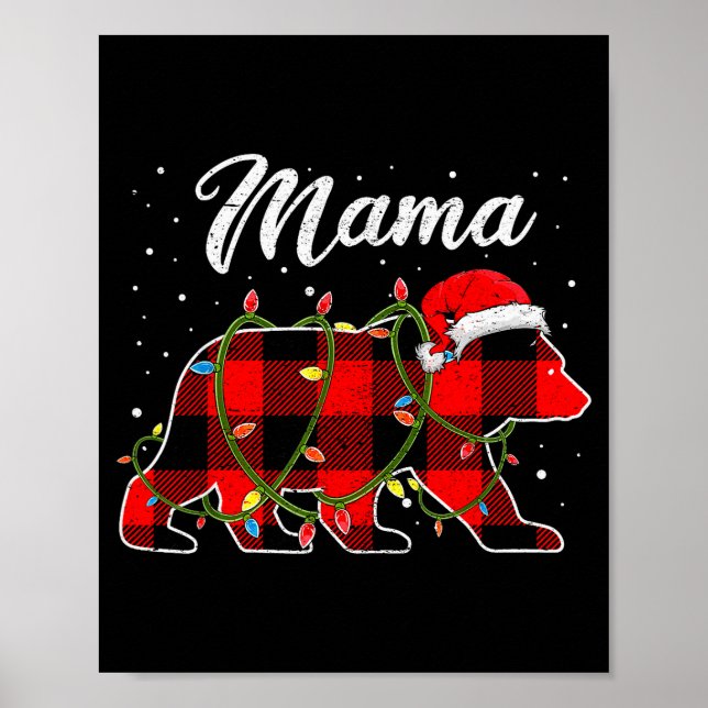 Póster Mama Bear Shirt, Red Buffalo Plaid Mom Bear Pajama (Frente)