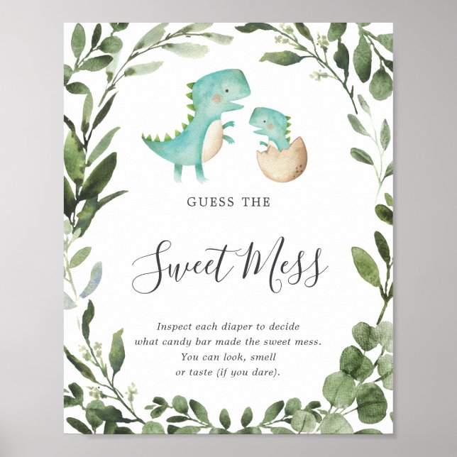 Póster Mamá Bebé Dinosaurio Baby Shower Adivina El Dulce  (Frente)