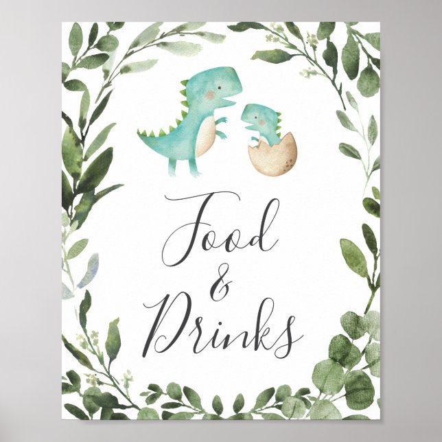 Póster Mamá bebé Dinosaurio Baby Shower Rótulo de comida  (Frente)