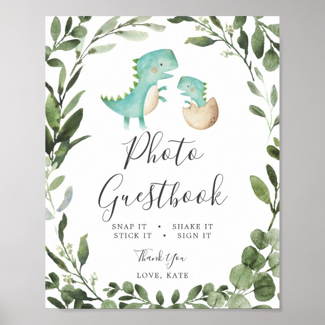 Póster Mamá bebé Dinosaurios Baby Shower Photo Guestbook  (Frente)