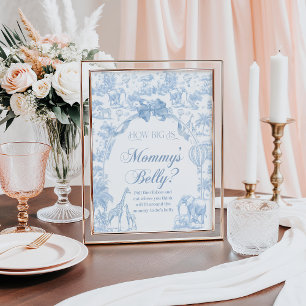 Póster Mamá Belly Blue Toile Safari Animal Baby Shower