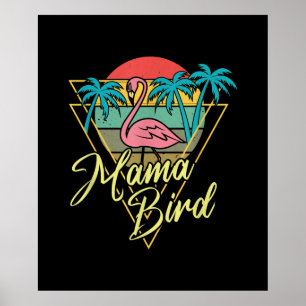 Póster Mama Bird Flamingo Sunset Palm Tree Beach 80