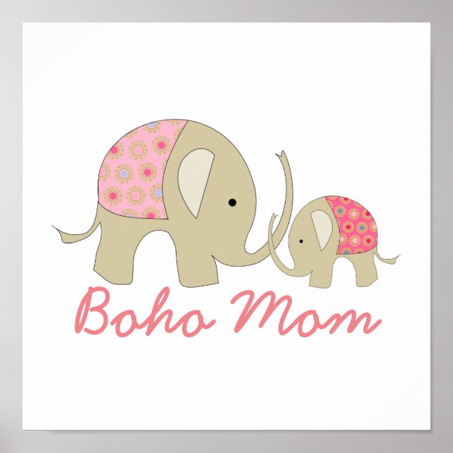 Póster Mamá Boho, Elefante Rosa (Frente)