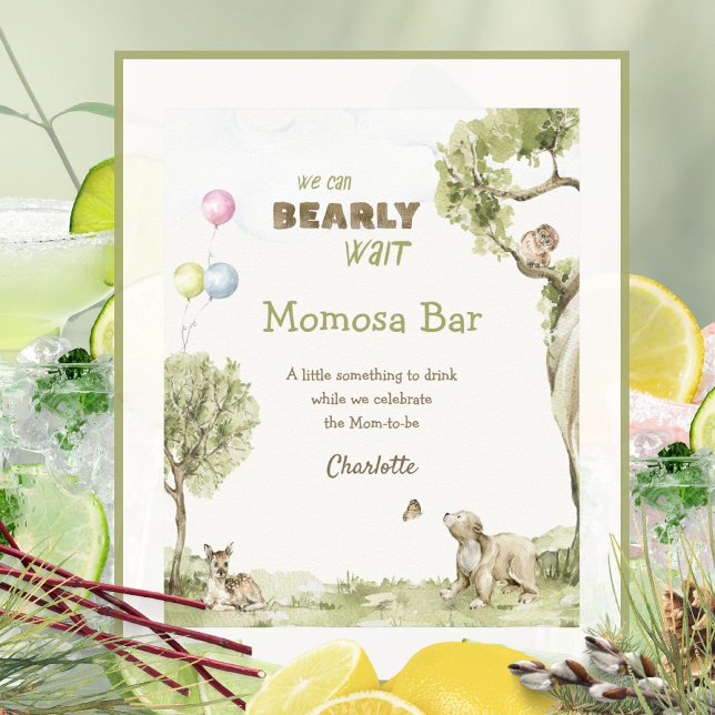 Póster Mamá Bosque de Cuentos Bar Oso Apenas Espera (Storybook Woodland Momosa Bar Bearly Wait Poster ©Susanne Sachers - Sunny Mind 🌞)