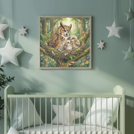 Póster Mamá Búho y su Guardería de Búhos Bebés