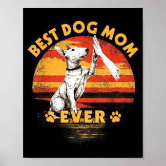 Póster Mamá Bull Terrier puesta de sol retro divertida Dí