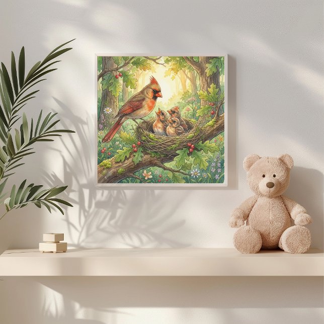 Póster Mama Cardinal and Her Chicks Nursery (Subido por el creador)