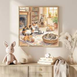Póster Mama Cat and Kittens Nursery