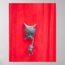 Póster 🐈 Mama Cat Knock, Knock! ❤️