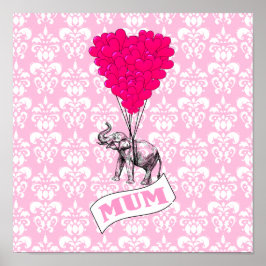 Póster Mamá con elefante rosa