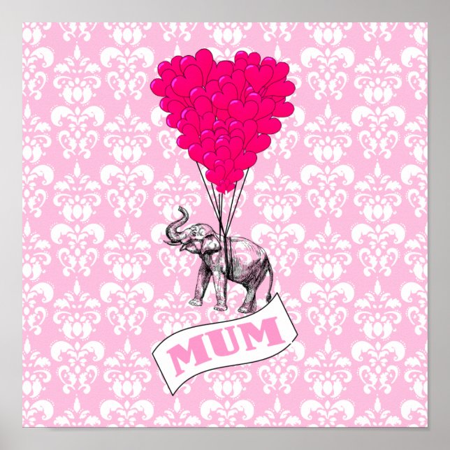 Póster Mamá con elefante rosa (Frente)