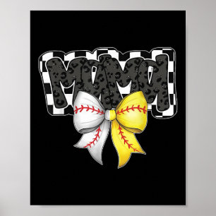 Póster Mama Coquette Bow Game Day Baseball Softball Chequ