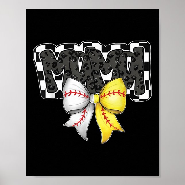 Póster Mama Coquette Bow Game Day Baseball Softball Chequ (Frente)