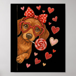 Póster Mamá Dachshund de San Valentín Perrito Lindo Perro