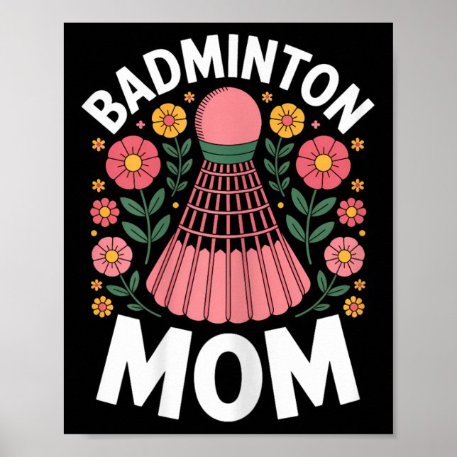 Póster Mamá de bádminton lanzadera divertido bádminton  (Frente)