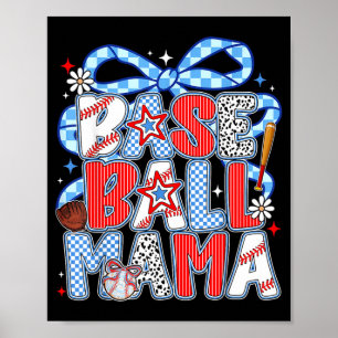 Póster Mamá de béisbol Coqueta Lazo Divertido Día de Jueg