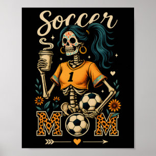 Póster Mamá de fútbol Esqueleto Café Leopardo Estilo Vint