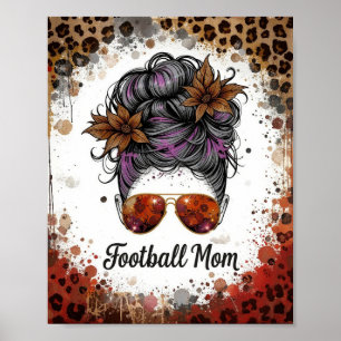 Póster Mamá de fútbol Leopardo Moño Desordenado Floral Pú