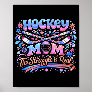 Póster Mamá de Hockey Rosa Azul Retro 70s Groovy Vintage
