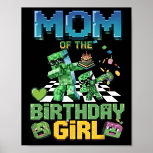 Póster Mamá De La Cumpleañera Divertido Videojuego Pixel 