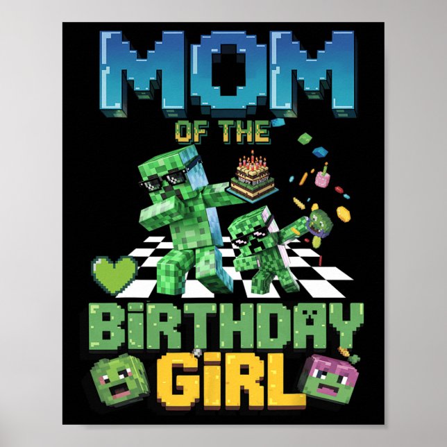 Póster Mamá De La Cumpleañera Divertido Videojuego Pixel  (Frente)