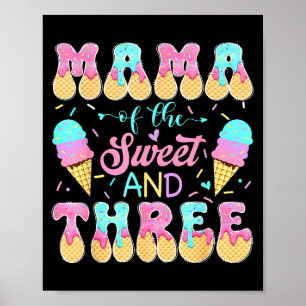 Póster Mamá de la dulce niña de tres años en su cumpleaño
