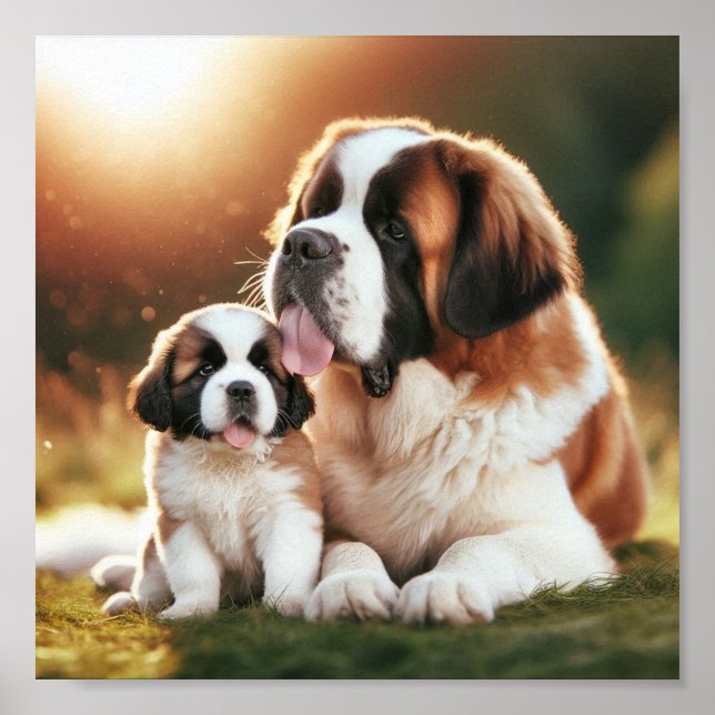 Póster Mamá de San Bernardo y su cachorro (Frente)