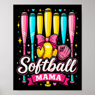 Póster Mamá de sóftbol Coqueta de sóftbol de arco Sóftbol
