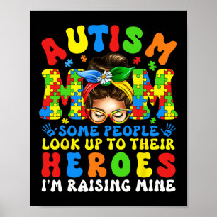 Póster Mamá del autismo criando a héroe Groovy Autism Con