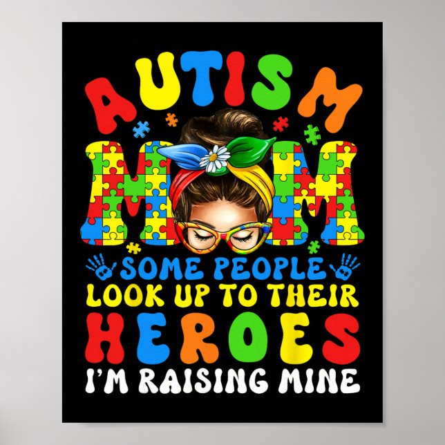 Póster Mamá del autismo criando a héroe Groovy Autism Con (Frente)