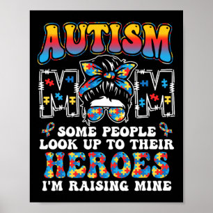 Póster Mamá del autismo criando héroe groovy moño desorde