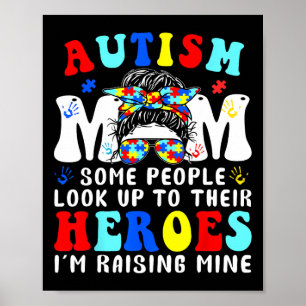 Póster Mamá del autismo criando héroe moño desordenado pa