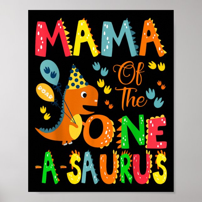 Póster Mamá del Dinosaurio del Niño del Primer Cumpleaños (Frente)
