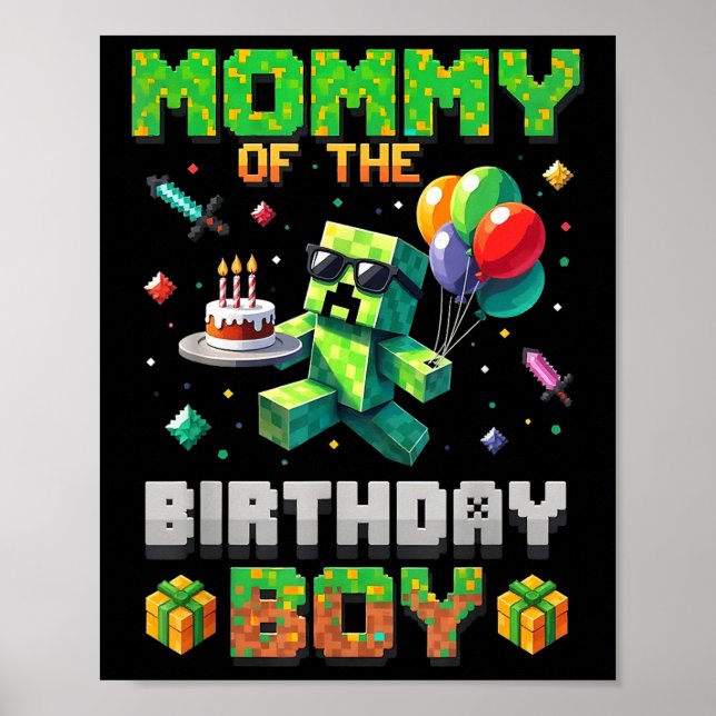Póster Mamá Del Fiesta De Nacimiento Video Gamer Pixel Nu (Frente)