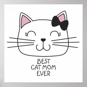 Póster Mamá del mejor gato blanco con un lindo gatito per