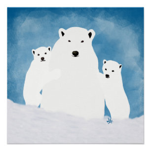 Póster Mamá del oso polar con cachorros