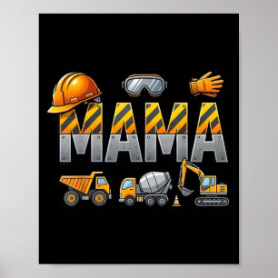 Póster Mamá Divertida Excavadora de Construcción Infantil